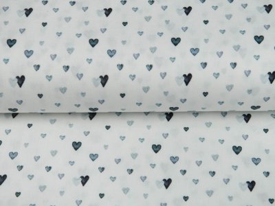 Webware Popeline Digitaldruck Snoozy Herzen - Wasserfarbene Herzen - weiß-blau