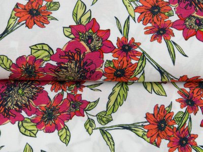 KDS Queen's Collections - Sommerliche Webware Viskose - Blumenbeet - weiß