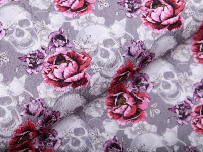 Canvas Fräulein von Julie - Skulls auf Rosen - grau