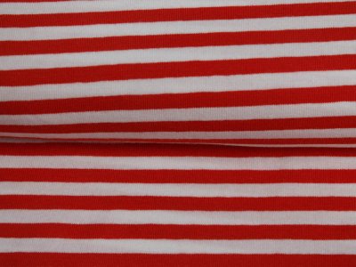 Jersey Sanetta - feine Streifen - weiß-rot