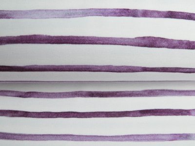 Jersey Digitaldruck - Aqaurelle Wellenstreifen - wollweiß-lila