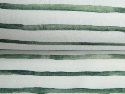 Jersey Digitaldruck - Aqaurelle Wellenstreifen - wollweiß-olive