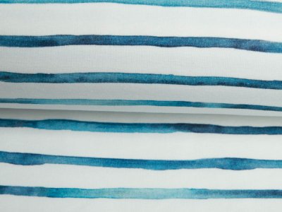 Jersey Digitaldruck - Aqaurelle Wellenstreifen - wollweiß-blau
