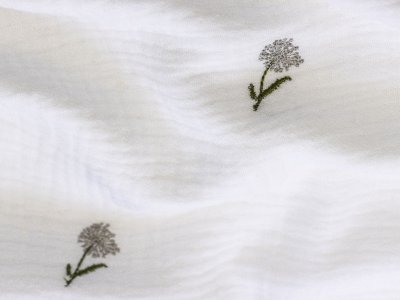 Musselin Baumwolle Double Gauze mit Stickerei - Blumen - wollweiß