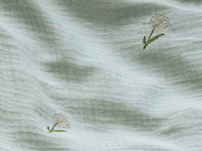 Musselin Baumwolle Double Gauze mit Stickerei - Blumen - mint