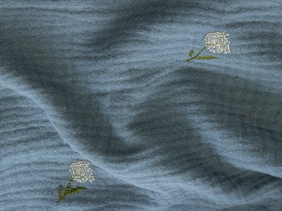Musselin Baumwolle Double Gauze mit Stickerei - Blumen - indigoblau