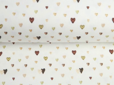 Jersey Digitaldruck - Aqaurelle Herzen - wollweiß-olive