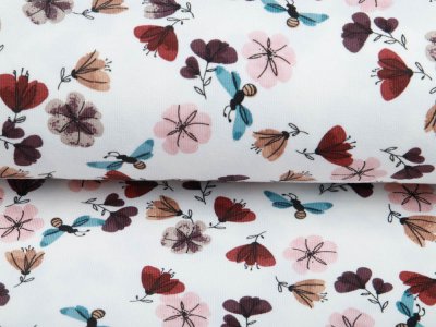 Jersey Flowers - Schmetterlinge und Blumen - weiß