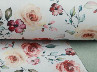 Jackenstoff Softshell Flowers Digitaldruck -  Wildrosen - ecru