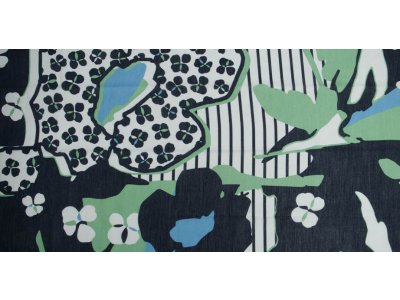 KDS Queen's Collection PANEL ca. 45 cm x 170 cm - Blumen - nachtblau