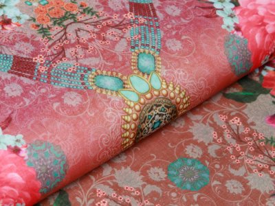 Webware Voile Kaftan für Kinder Digitaldruck Stenzo PANEL ca. 150 x 150 cm - wunderschöne Blumen - rot