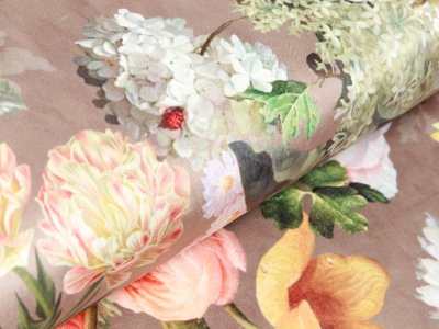 Velvet Digitaldruck - gemischte Blumen - altbraun