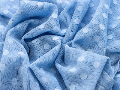 Tüll Dobby - Punkte - wolkenblau