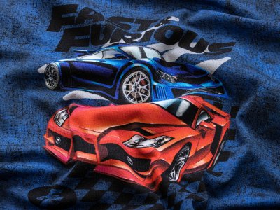 Jersey Digitaldruck by Poppy Dreamworks Fast & Furious PANEL ca. 75 cm x 50 cm - Rennautos - kobaltblau