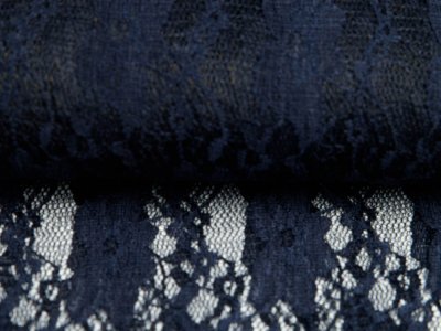 Elastische Spitze leicht glänzend - Blumenranken - uni nachtblau