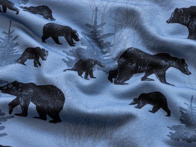  French Terry Digitaldruck toff bears - wilde Bären im Wald - blau