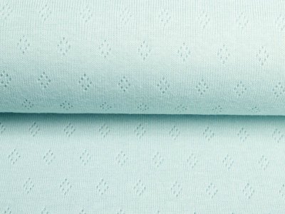 Jersey Strickstoff mit Lochstickerei Pointelle - kleine Rauten - mint
