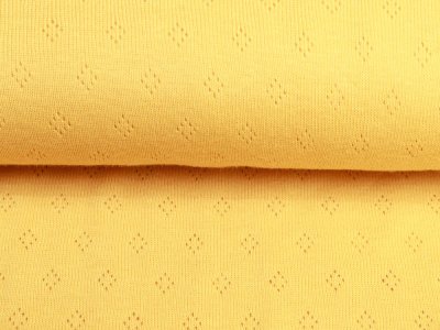 Jersey Strickstoff mit Lochstickerei Pointelle - kleine Rauten - ocker