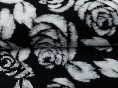 Wollstoff Mantelflausch Doubleface - Rosenmuster - schwarz