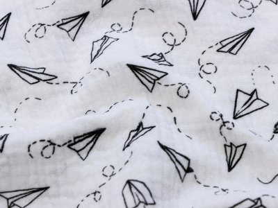 Musselin Baumwolle Double Gauze Swafing Jeron - Papierflieger - weiß