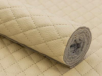 Struktur Kunstleder Coupon ca. 50 cm x 70 cm - Rautenmuster - beige