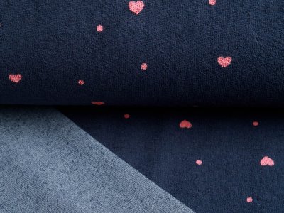 Frottee - Herzchen und Punkte - marineblau