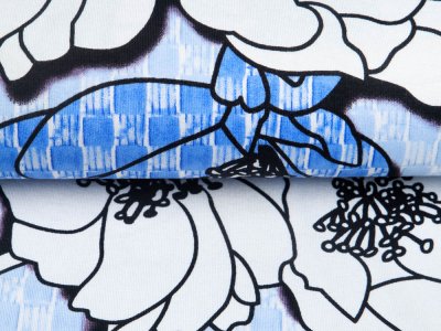 Jersey Viskose - Blumen - weiß-blau