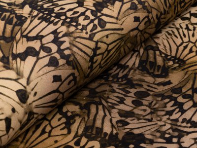 Jeansstoff bedruckt - abstrakte Schmetterlinge - olive