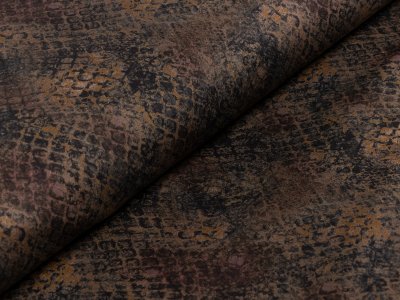 Elastischer Jeansstoff bedruckt - Schlangenmuster- olive-braun