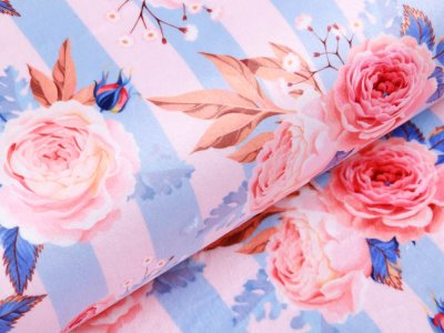 Softshell Jackenstoff -  Rosen auf Streifen - rosa
