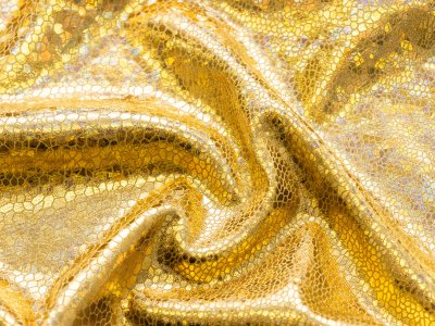Elastischer Funktionsjersey mit Foliendruck - Holografisches 3D Design Reptilienhaut - goldfarben