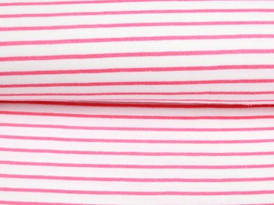 Jersey Sanetta - Streifen - weiß-pink