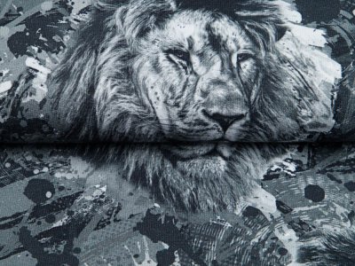 Sweat French Terry Digitaldruck toff löwe - Majestätische Löwen auf Plash - grau