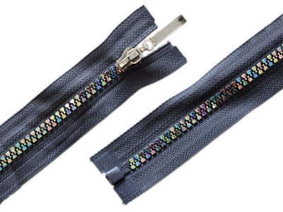 Reißverschluss mit Regenbogen Effekt teilbar - 5 mm x 80 cm - grau