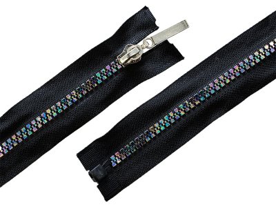 Reißverschluss mit Regenbogen Effekt teilbar - 5 mm x 80 cm - schwarz