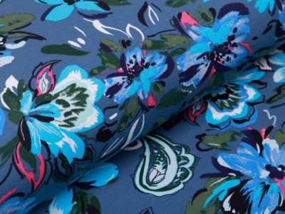 Jersey - hübsche Blumen - taubenblau