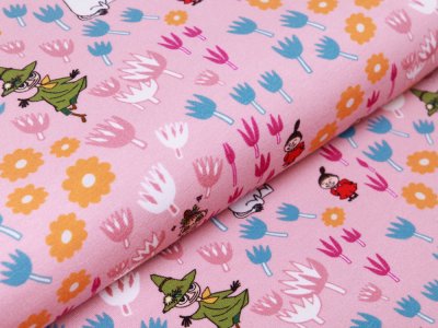 Jersey Digitaldruck Moomin - Moomins und Blumen - rosa