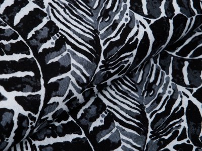 Leinen Viskose  - Palmenblätter - beige/schwarz
