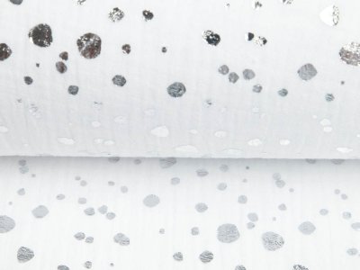 Musselin Baumwolle Hydrofiel Double Gauze mit Foliendruck - verschiedene Punkte - weiß/silberfarben