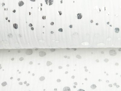 Musselin Baumwolle Hydrofiel Double Gauze mit Foliendruck - verschiedene Punkte - wollweiß/silberfarben