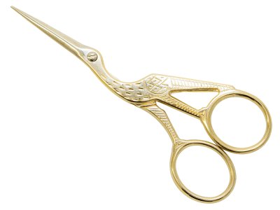 Nähschere groß ca. 11,5 cm x 4,5 cm - Storch - goldfarben