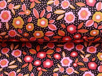 Beschichtete Webware by Poppy - Blumenswiese - schwarz