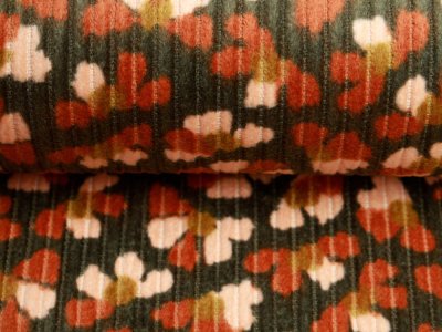 Cordstoff by Poppy ca. 4 mm Rippen FLOWERS - Ginkgoblätter - olive