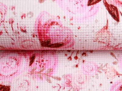 Jersey Waffelstrick Digitaldruck toff blumen - Blumensträuße auf Waffeloptik - rosa
