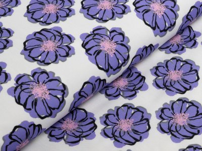 KDS Queen's Collection Rosalina - Webware Viskose - diagonal angeordnete Blüten - weiß/lila