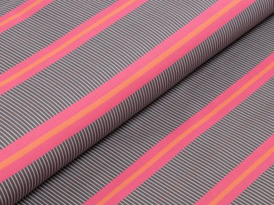 KDS Queen's Collection Kaya - Leicht elastische Webware Baumwolle - Streifen - grau/pink/orange/weiß