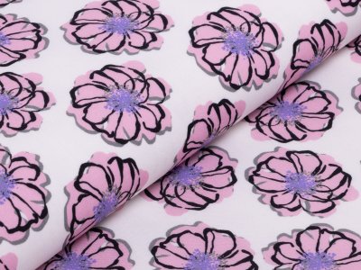 KDS Queen's Collection Rosalina - Webware Viskose - diagonal angeordnete Blüten - weiß/rosa