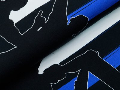 Jersey Bordürenstoff Swafing Fans - Fans auf Streifen - weiß/schwarz/blau