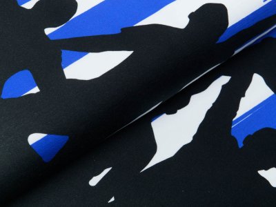 Jersey Bordürenstoff Swafing Fans - Fans auf Streifen - weiß/blau