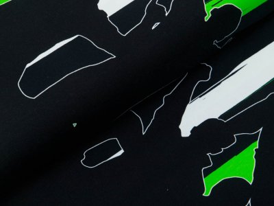 Jersey Bordürenstoff Swafing Fans - Fans auf Streifen - weiß/schwarz/lime